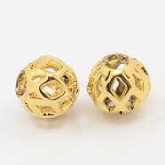 Brass Filigree Beads, Filigree Ball, Round, Golden, 7x8mm, Hole: 3mm(X-KK-C2988-G)