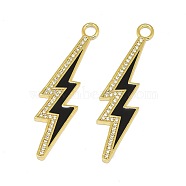 Alloy Micro Pave Cubic Zirconia Pendants, with Enamel, Long-Lasting Plated, Lightning Bolt, Black, Golden, 43x11x1.5mm, Hole: 3mm(PALLOY-F249-09A-G)