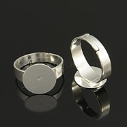 Brass Pad Ring Bases, Lead Free and Cadmium Free, Adjustable, Silver Color Plated, about 3~4.5mm wide, 18mm inner diameter, Tray: 12mm in diameter(J0JR9-S)