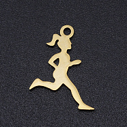 201 Stainless Steel Laser Cut Pendants, Running Athlete, Golden, 17x13x1mm, Hole: 1.4mm(STAS-S105-T892-2)