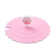 Cat Paw Print Food Grade Silicone Cup Cover Lid, with A Notch, Dust-Proof Lid for Cup, Pink, 105x31mm(AJEW-G031-01)