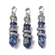 Natural Blue Spot Jasper Pendants, Brass Charms, Lead Free & Cadmium Free, 46~47x11~12x11mm, Hole: 8x5mm(G-A241-01P-13)