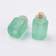Handmade Lampwork Perfume Bottle Pendants, Essential Oil Bottle, Frosted, Cuboid, Medium Aquamarine, 28.5~29mm, Hole: 5.5mm, Bottle Capacity: 0.5~1ml(0.017~0.03 fl. oz)(LAMP-P044-O04)