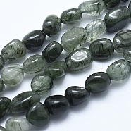 Natural Green Rutilated Quartz Beads Strands, Nuggets, 6~8mm, Hole: 0.8mm, about 45~47pcs/strand, 15.7 inch(40cm)(G-E483-49)