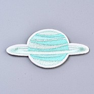 Planet Appliques, Computerized Embroidery Cloth Iron on/Sew on Patches, Costume Accessories, Pale Turquoise, 41x78x1.5mm(DIY-S041-106)