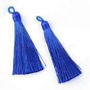 Polyester Tassel Big Pendants Decoration, Blue, 80~90x8.5~9mm, Hole: 4x6mm(AJEW-S059-05)