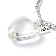 Dandelion Seed Wish Necklace for Teen Girl Women Gift, Transparent Heart Glass Pendant Necklace, with Iron Chain, Clear, 24.41 inch(62cm)(NJEW-Z014-02P)