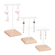 3Pcs 3 Sizes Iron T Bar Earring Display Stands, with Square Wooden Base, Holds up to 10 Pairs Dangle Earring Display, White, Finished Product: 80x94~116x140~195mm, 1pc/size(EDIS-WH0012-36B)