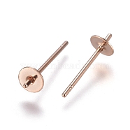 304 Stainless Steel Stud Earring Findings, For Half Drilled Beads, Rose Gold, 13.5x4mm, Pin: 0.7mm(STAS-E484-68C-RG)