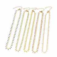 Brass Enamel Handmade Beaded Chain NecklaceS, with 304 Stainless Steel Lobster Claw Clasps, Golden, Mixed Color, 14.17 inch(36cm)(NJEW-JN03145)