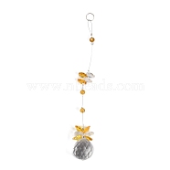 Faceted Glass Pendant Decorations, Artificial Crystal Suncatchers Prism Hanging Ornaments, with Stainless Steel Findings, Teardrop, Yellow, 230mm, Hole: 11mm(AJEW-WH0258-228D)