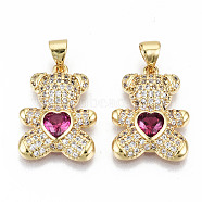 Brass Micro Pave Clear Cubic Zirconia Pendants, Nickel Free, Bear, Real 16K Gold Plated, 19.5x14.5x4mm, Hole: 3.5x5mm(ZIRC-S067-213-NF)
