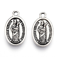 Tibetan Style Alloy Pendants, Cadmium Free & Lead Free, Oval with Virgin Mary, Antique Silver, 18x10.5x2mm, Hole: 1.8mm(PALLOY-T075-179A-AS)