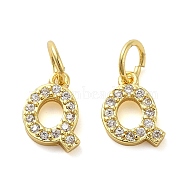 Brass Micro Pave Cubic Zirconia Pendants, with Jump Ring, Letter Q, 8.5x7x1.5mm, Hole: 3.6mm(KK-M273-02G-Q)