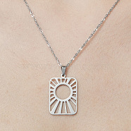 201 Stainless Steel Hollow Sun Pendant Necklace, Stainless Steel Color, 17.72 inch(45cm)(NJEW-OY001-81)