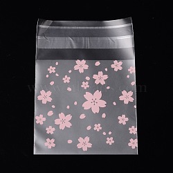 Rectangle OPP Cellophane Bags, with Floral Pattern, Pearl Pink, 10x6.9cm, Unilateral Thickness: 0.04mm, Inner Measure: 6.9x6.9cm, about 95~100pcs/bag(OPC-L001-04)