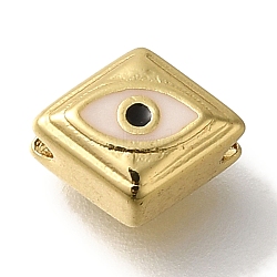 Rack Plating Brass Enamel Beads, Long-Lasting Plated, Rhombus with Eye, Real 18K Gold Plated, 7x8x4.5mm, Hole: 1.6mm(KK-U019-03G)