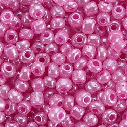Glass Seed Beads, Ceylon, Round, Violet, 4mm, Hole: 1.5mm, about 1000pcs/100g(X1-SEED-A011-4mm-151)