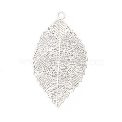 Rack Plating Brass Filigree Big Pendants, Long-Lasting Plated, Leaf, Platinum, 54x30x0.3mm, Hole: 2.5mm(KKC-S001-040P)