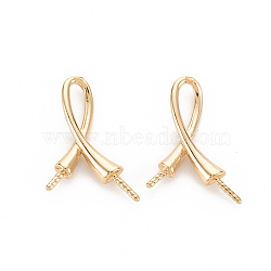Brass Peg Bails Pendants, for Half Drilled Bead, Nickel Free, Real 18K Gold Plated, 15x11.5x2.5mm, Hole: 2x4.5mm, Pin: 0.8mm(X-KK-T062-199G-NF)