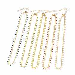 Brass Enamel Handmade Beaded Chain NecklaceS, with 304 Stainless Steel Lobster Claw Clasps, Golden, Mixed Color, 14.17 inch(36cm)(NJEW-JN03145)