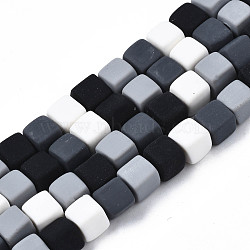Handmade Polymer Clay Beads Strands,  Cube, Black, 6~6.5x6~6.5x6~6.5mm, Hole: 1.4mm, about 61pcs/strand, 15.75 inch~15.94 inch(40.5cm)(CLAY-N008-060-01)