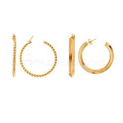 304 Stainless Steel Stud Earrings, Half Hoop Earrings, Hypoallergenic Earrings, Ring, Golden, 2pairs/box(EJEW-SZ0001-17G)