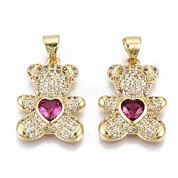 Brass Micro Pave Clear Cubic Zirconia Pendants, Nickel Free, Bear, Real 16K Gold Plated, 19.5x14.5x4mm, Hole: 3.5x5mm(ZIRC-S067-213-NF)