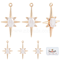 10Pcs Brass Glass Charms, with Micro Pave Cubic Zirconia, Nickel Free, Star, Real 18K Gold Plated, Clear, 21.5x12.5x3.5mm, Hole: 1.2mm(KK-BBC0002-78)