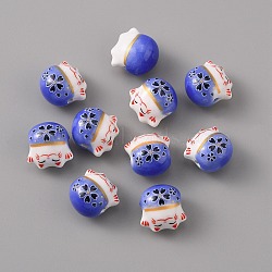 Handmade Porcelain Beads, Famille Rose Porcelain, Lucky Cat, Royal Blue, 14x12.5x11.5mm, Hole: 2mm(PORC-WH0016-02C)