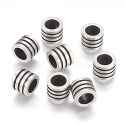 304 Stainless Steel Beads, Large Hole Beads, Grooved Beads, Column, Antique Silver, 10x8mm, Hole: 6.5mm(STAS-E144-030AS)