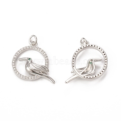 Brass Micro Pave Cubic Zirconia Bird Pendants, with Jump Ring, Ring with Toucan Charm, Golden, 21x22.5x4mm, Hole: 3mm(KK-E068-VB306)