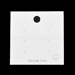 Paper Earring Display Cards, Smiling Face Print Jewelry Display Cards for Earring Studs, White, Square, 8x8x0.06cm, Hole: 10mm and 1.8mm, about 100pcs/bag(CDIS-F007-01)