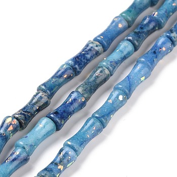 Natural Dolomite & Synthetic Opal Beads Strands, Dyed, Bamboo Stick, Marine Blue, 12x5mm, Hole: 0.5mm, about 34pcs/strand, 15.94''(40.5cm)