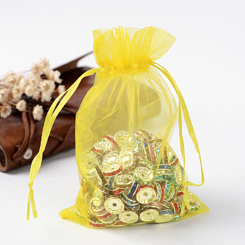 Organza Gift Bags with Drawstring, Jewelry Pouches, Wedding Party Christmas Favor Gift Bags, Yellow, 15x10cm