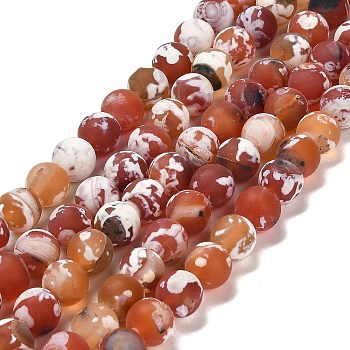 Natural Fire Crackle Agate Beads Strands, Round, Dyed & Heated, Frosted, 10.5x10mm, Hole: 1.2mm, about 38pcs/strand, 15.08''(38.3cm)