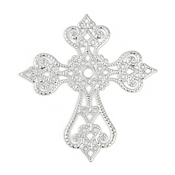 Iron Big Pendants, Cross, Platinum, 60.5x56x0.6mm, Hole: 4mm