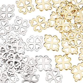 40Pcs 2 Colors 201 Stainless Steel Connector Charms, Clover Links, Golden & Stainless Steel Color, 15.5x12x1mm, Hole: 1mm, 20pcs/color