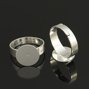Brass Pad Ring Bases, Lead Free and Cadmium Free, Adjustable, Silver Color Plated, about 3~4.5mm wide, 18mm inner diameter, Tray: 12mm in diameter