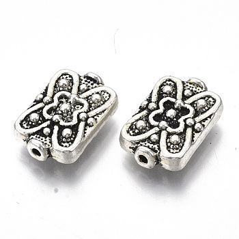 Tibetan Style Alloy Beads, Cadmium Free & Lead Free, Rectangle, Antique Silver, 18x12x5mm, Hole: 1.4mm