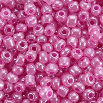 Glass Seed Beads, Ceylon, Round, Violet, 4mm, Hole: 1.5mm, about 1000pcs/100g
