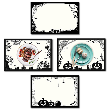 Rectangle with Halloween Themed Pattern Cotton Linen Cloth Table Mat, Black, 45x30cm, 4pcs/set