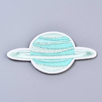 Planet Appliques, Computerized Embroidery Cloth Iron on/Sew on Patches, Costume Accessories, Pale Turquoise, 41x78x1.5mm