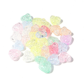 Transparent Crackle Acrylic Beads, Heart, Mixed Color, 10mm, 50pcs/bag