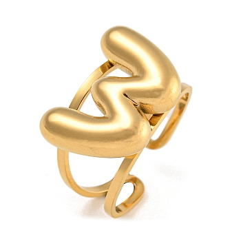 304 Stainless Steel Finger Ring, Real 18K Gold Plated Cuff Ring, Letter W, Inner Diameter: 18mm, Letter: 14~15x6.5~19mm