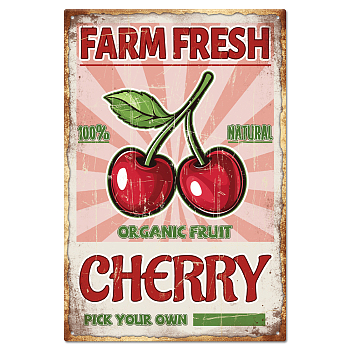 Vintage Metal Tin Sign, Iron Wall Decor for Bars, Restaurants, Cafe Pubs, Rectangle, Cherry, 300x200x2.2mm