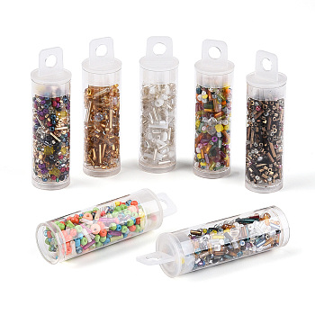 7 Bottles DIY Glass Seed Beads Sets, Mixed Shapes, Mixed Style, Mixed Color, 1~25.5x1.5~5mm, Hole: 0.6~1.5mm, Capacity: 10ml(0.34fl. oz)