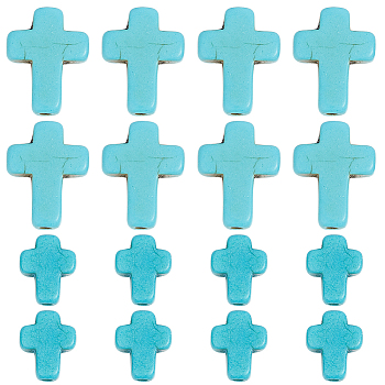 100Pcs 2 Styles Synthetic Turquoise Beads, Dyed, Cross, Dark Turquoise, 10~16x8~12x3~3.5mm, Hole: 1mm, 50pcs/style