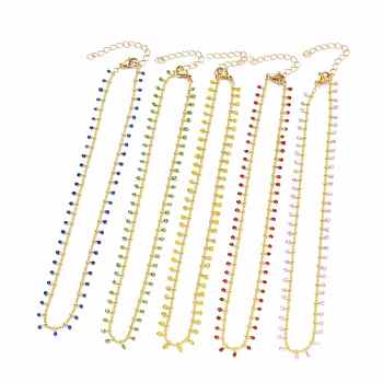 Brass Enamel Handmade Beaded Chain NecklaceS, with 304 Stainless Steel Lobster Claw Clasps, Golden, Mixed Color, 14.17 inch(36cm)