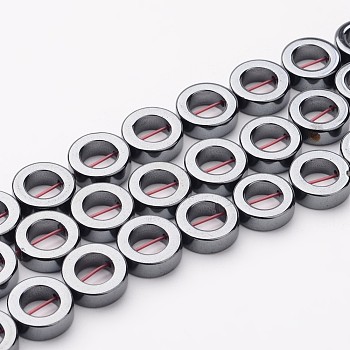 Non-Magnetic Synthetic Hematite Beads, Grade AA, Donut, Black, 12x4mm, Hole: 1mm, about 33pcs/strand, 16 inch
